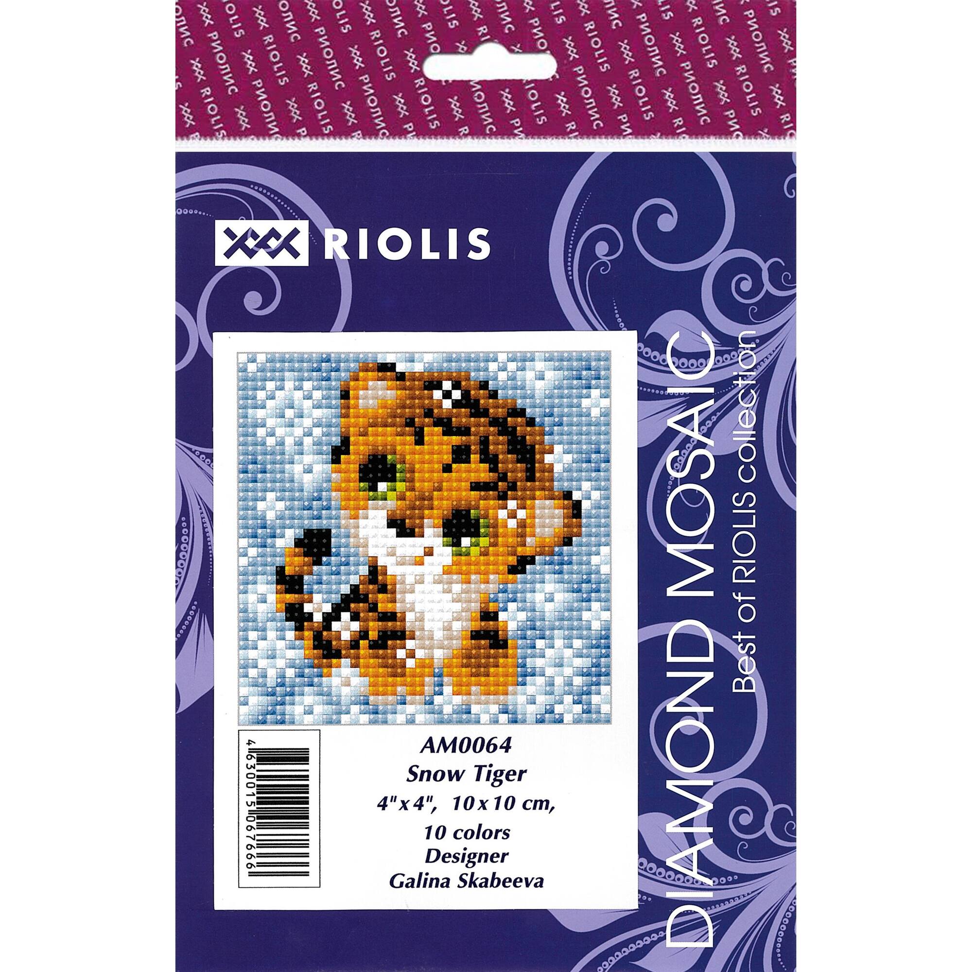 RIOLIS Diamond Snow Tiger Mosaic Kit, Square Diamonds